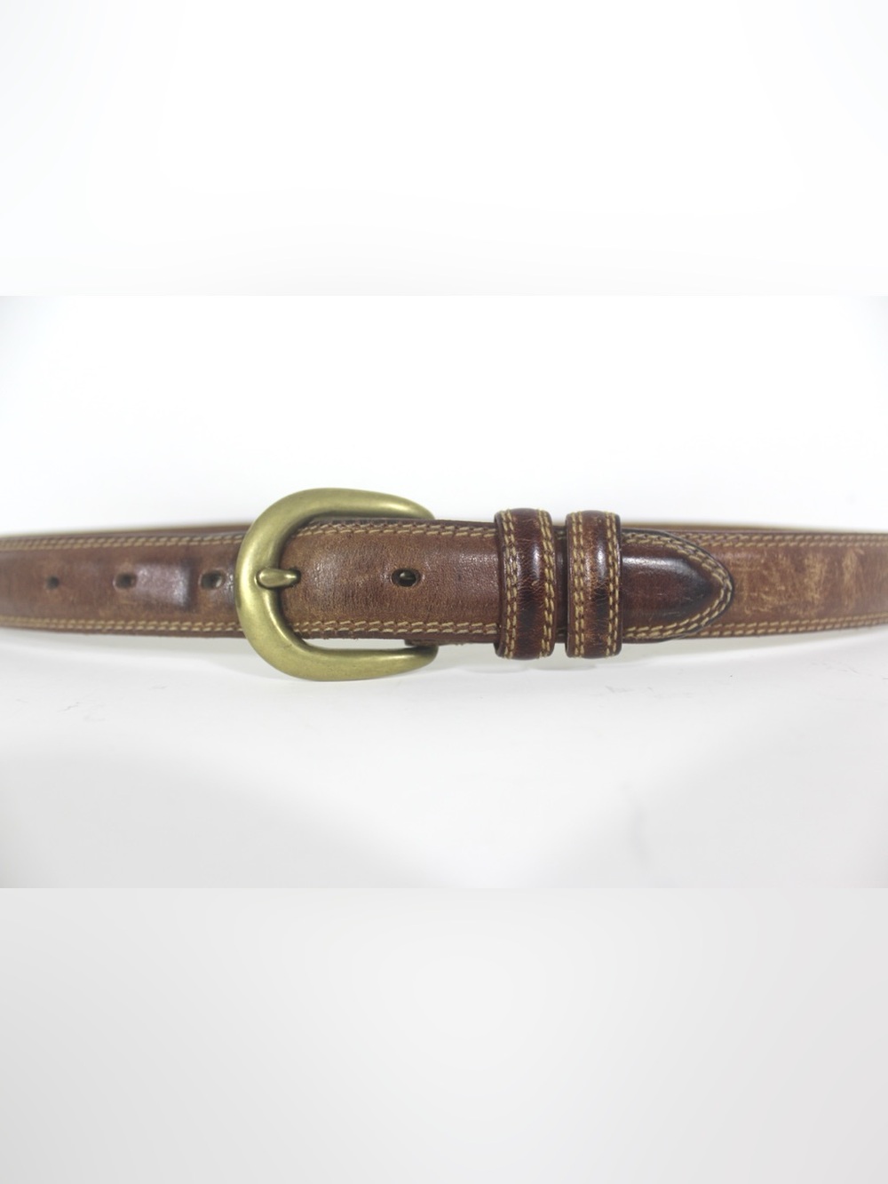 Distressed Tan Leather Belt with Brass Buckle Narrow